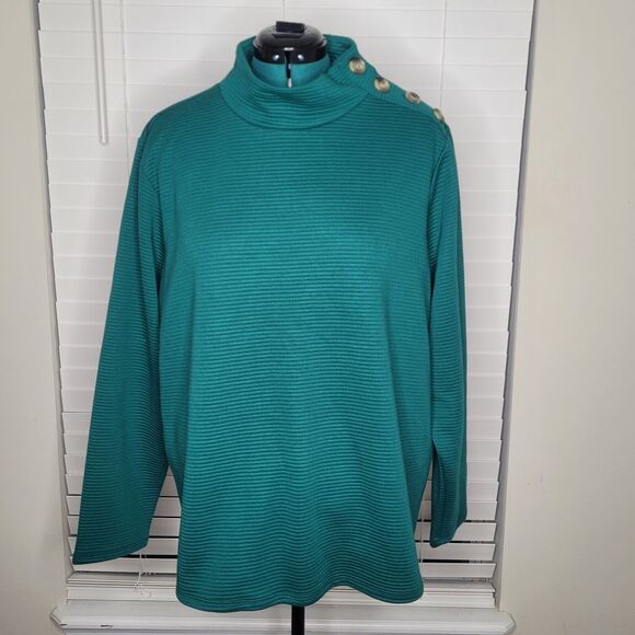 St Johns Bay Green Ribbed Mock Turtleneck Goblincore Long Sleeve Top Size 2X NWT - Picture 1 of 7